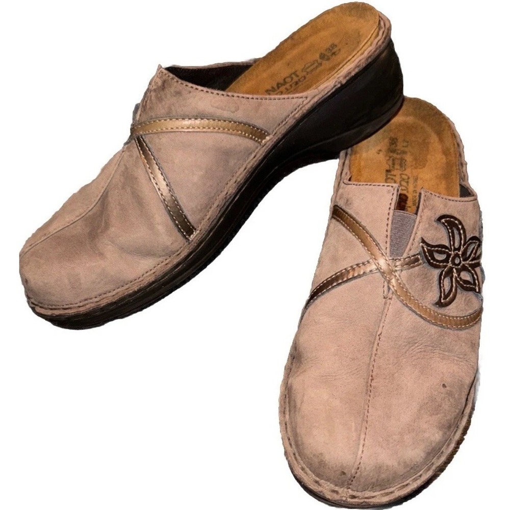 NAOT Mules Slip On Clogs Potato Shoes Leather Cork Footbed Women's 38 US 7-7.5